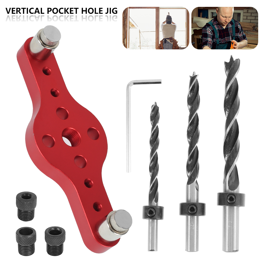 Pocket Hole Jig - โลหะผสมกระเป๋าแนวตั้ง Jig งานไม้ 6/8/10 มม.เจาะ Locator
