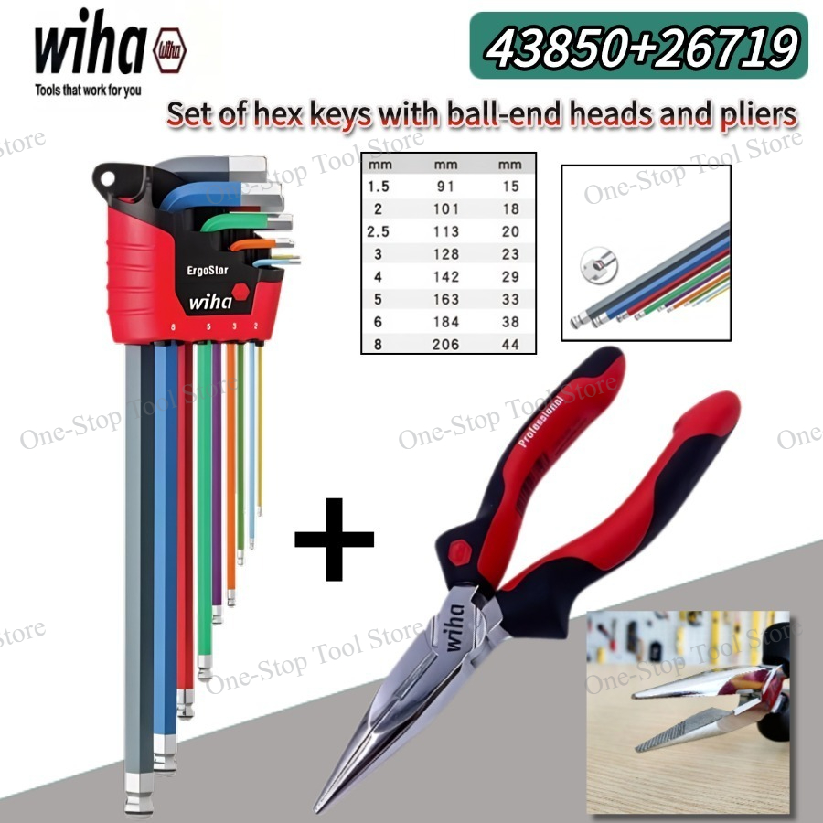 Tools Vn - WIHA 43850 ชุดประแจหกเหลี่ยม 9 ชิ้น พร้อมคีมปอกสายไฟ
