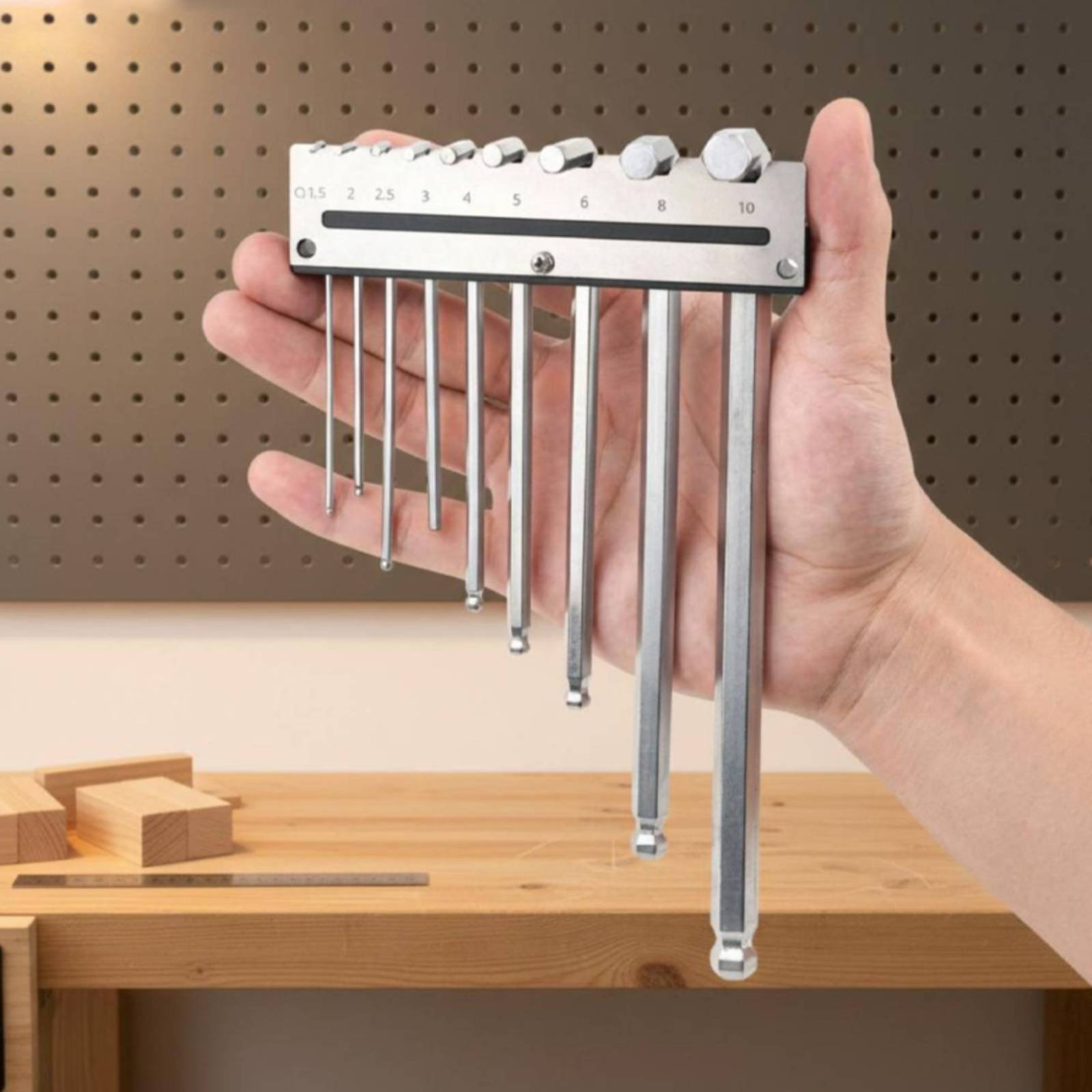 Tools In Metal Workshop - ที่แขวนประแจหกเหลี่ยมแบบติดผนัง แผ่นโลหะสำหรับแขวนประแจ ที่เก็บประแจอัลเลน ติดตั้งง่าย สำหรับจัดเก็บเครื่องมือในโรงงาน