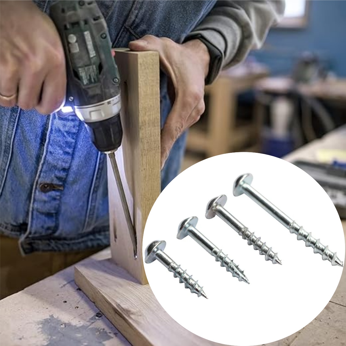 Pocket Hole Jig - สกรูเกลียวปล่อยสำหรับงานไม้แบบรูเฉียง ST4 จำนวน 100 ชิ้น ชุบสังกะสี