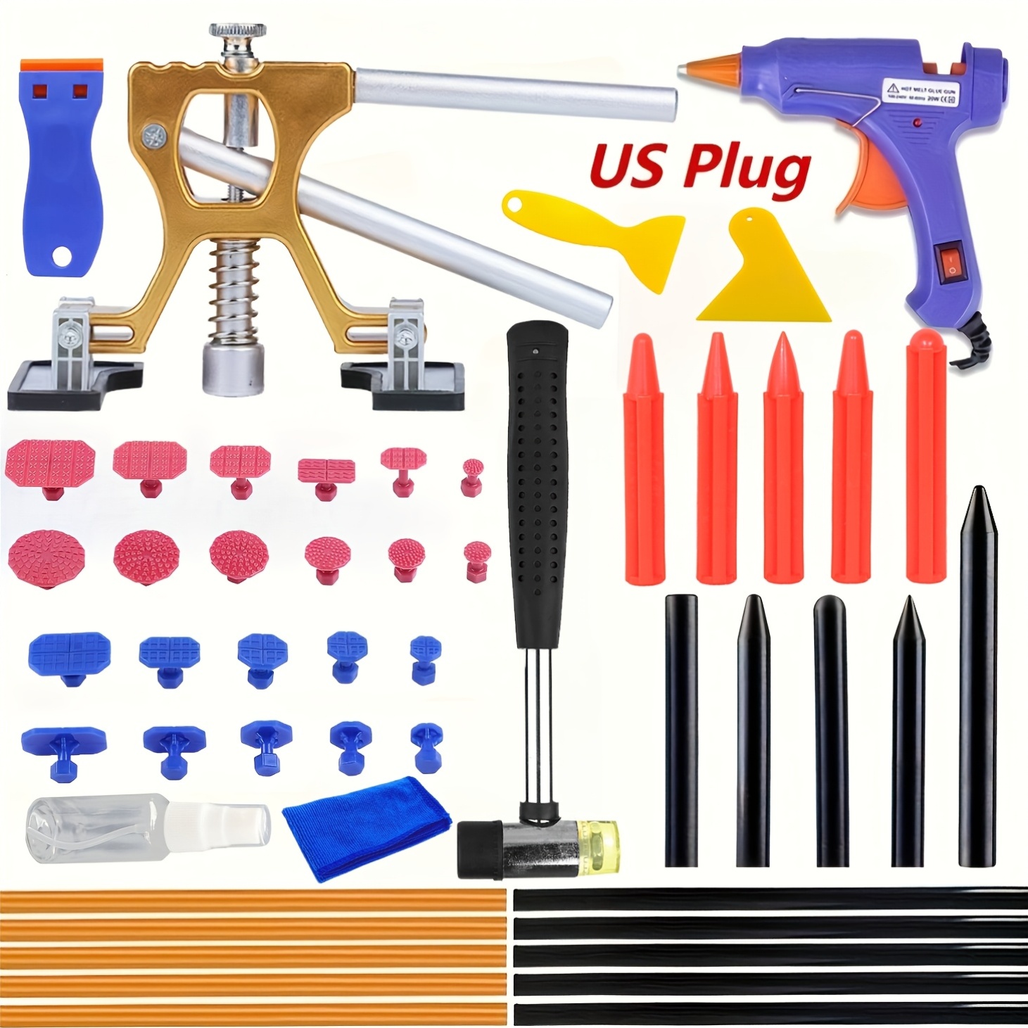 Car Workshop Tools And Equipment - ชุดซ่อมรอยบุ๋มรถยนต์แบบปรับได้ใหม่ ชุดเครื่องมือช่างมืออาชีพสำหรับงานซ่อมตัวถังรถยนต์ ตัวดึงแผ่นโลหะ สำหรับรอยบุ๋มจากลูกเห็บ